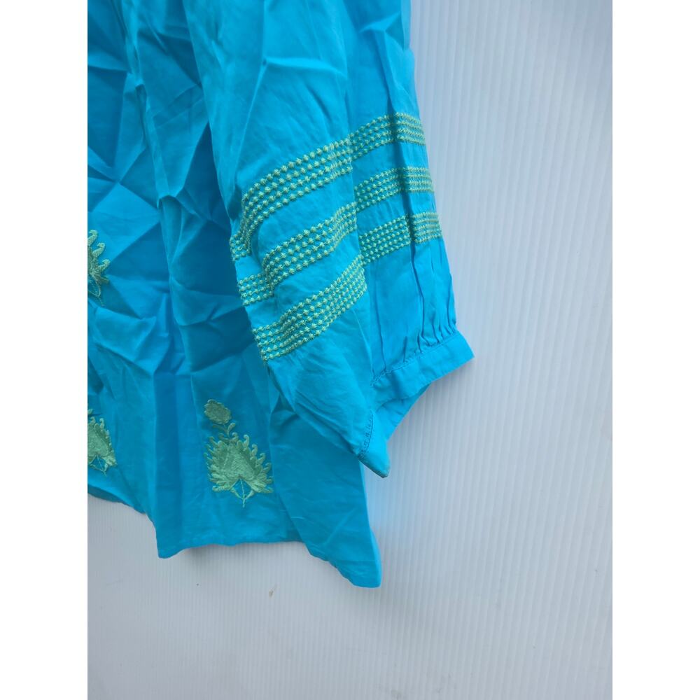 Talbots Blue Embroidered Cotton Tunic Top Size Medium Petite Boho Cottagecore - Picture 2 of 7